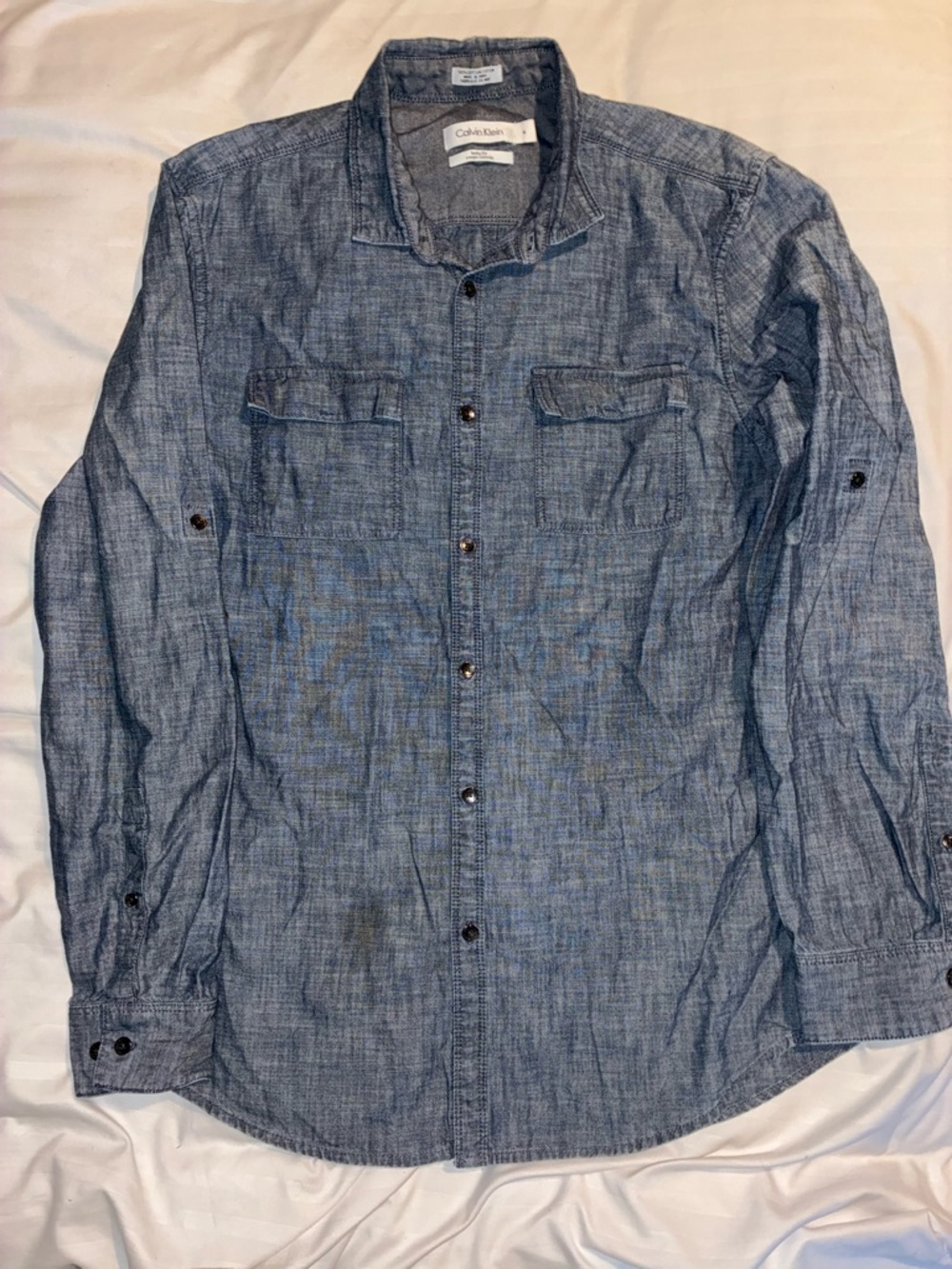Calvin Klein Light Blue Button-Front Chambray Shirt 100% Cotton